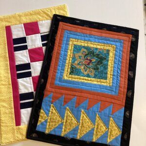 2 Handmade Quilted Rectangle Placemats Cotton Table Runners Linens Mug Mats